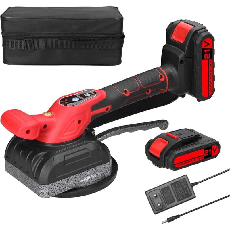 Machine à carrelage vibrante 21V, 5 vitesses réglables,Machine Vibrante Carrelage 2x1300 mAh, diamètre de ventouse 165mm, machine à carrelage