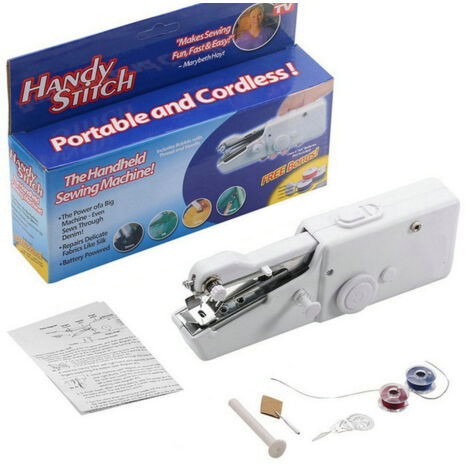 Machine à coudre électrique portable Mini machine à coudre manuelle Quick Repairing pour maison voyage tissus rideaux ABS blanc 4 piles AA 21x6.5x3.5cm