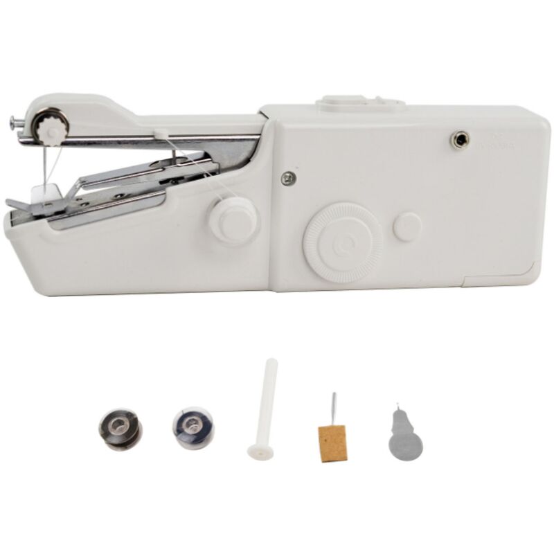 Machine à coudre manuelle, mini et portable, blanche, 8 fusibles, manche long, 1 aiguille de rechange, 1 aiguille à coudre, 10 épingles, 1 coupe-fil,
