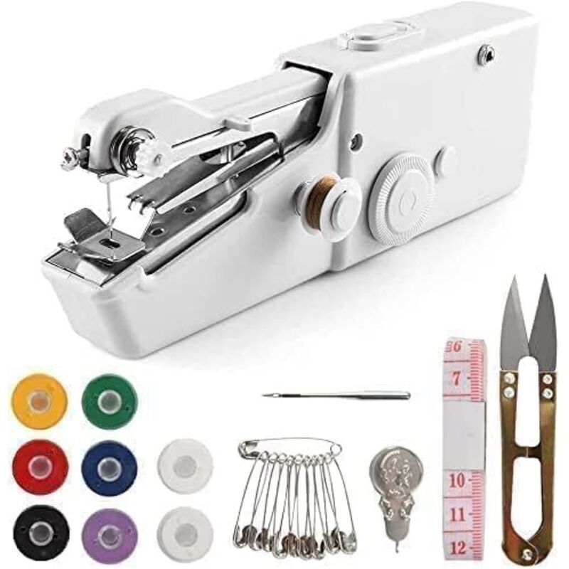 Machine à Coudre Manuelle, Outils de Couture Sans Fil Blanc Mini Machine à Coudre Portable, Machine pour Couture Rapide et Artisanat de Couture