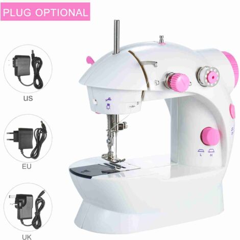 Machine à Coudre Mini Electrique Portable 2 Vitesses avec LED, Blanc et Rose