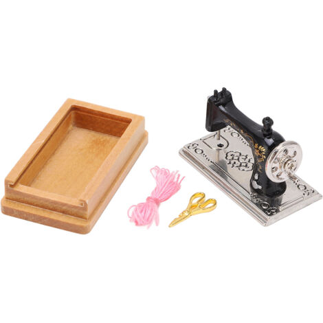 Machine à Coudre Miniature Vintage pour Maison de Poupée 1/12, Modèle Décoratif Réaliste en Bois