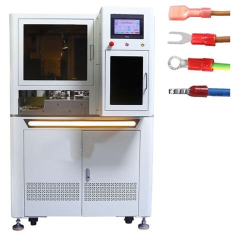 Machine à couper, dénuder et sertir pour cosses isolées, avec capot de protection