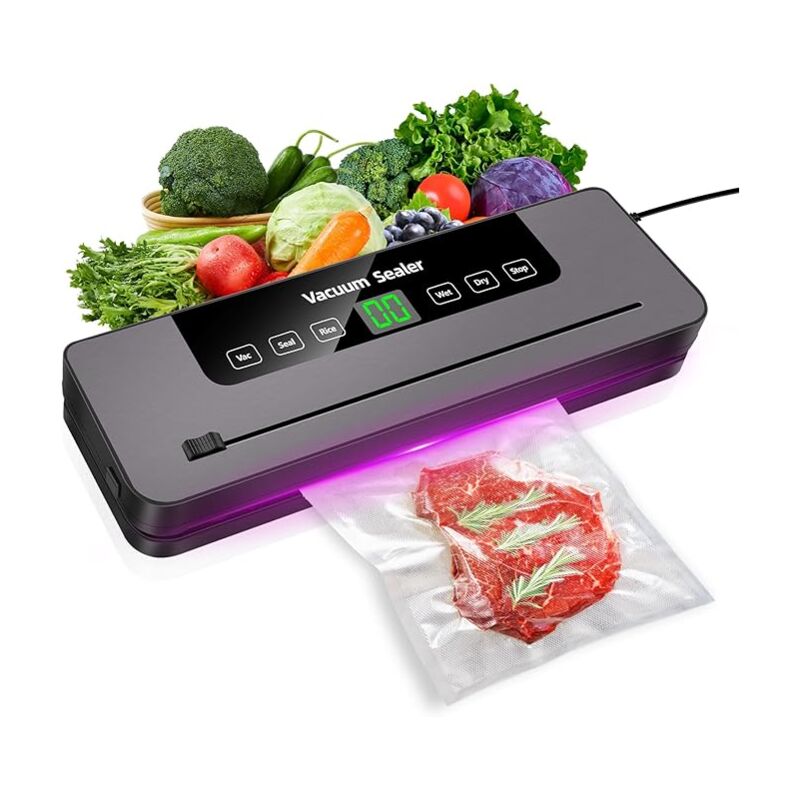 Machine à emballer sous vide, entièrement automatique, 6 en 1, avec rangement des sacs, coupe-papier, mode humide et sec, tuyau d'admission d'air,