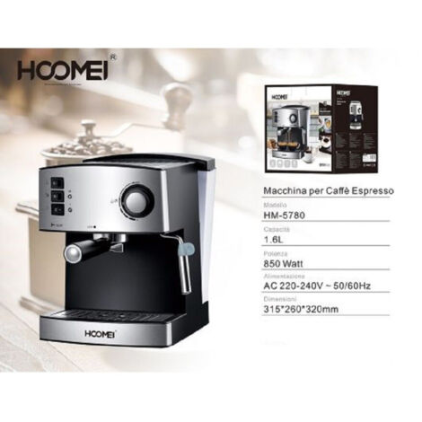 Machine à Espresso 850 Watts 1.6lt Système Cappuccino 15 Bar Corps En Acier Inoxydable