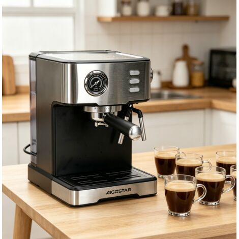 Machine à espresso semi-automatique Aigostar 1400W 20 bar, réservoir d'eau 1.7L, extraction professionnelle, appareil compact pour la maison, performant et pratique