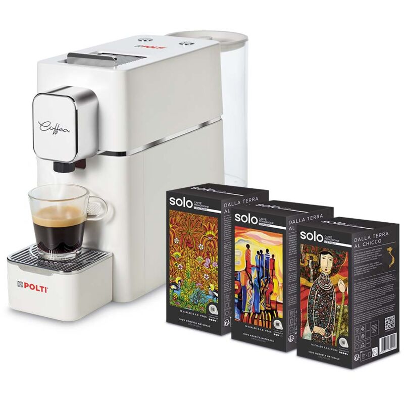 Machine à expresso POLTI Coffea S15W, avec kit de 54 dosettes E.S.E, blanc, design, réservoir 850ml