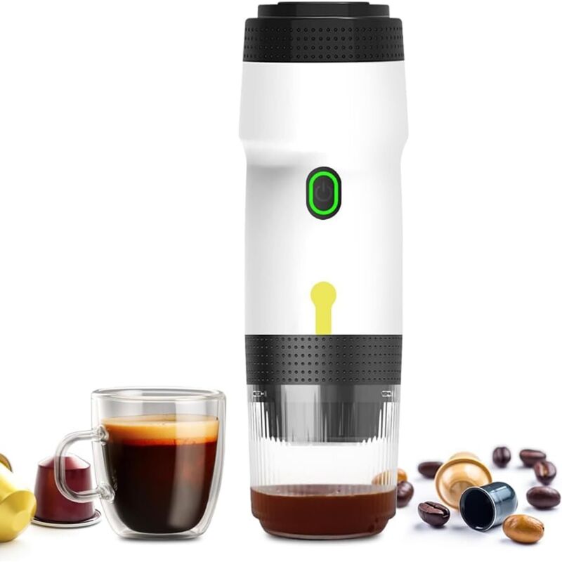 Machine à expresso portable, cafetière électrique, batterie 7500 mAh, idéale pour le camping, les camping-cars, les bureaux, etc.blanche.