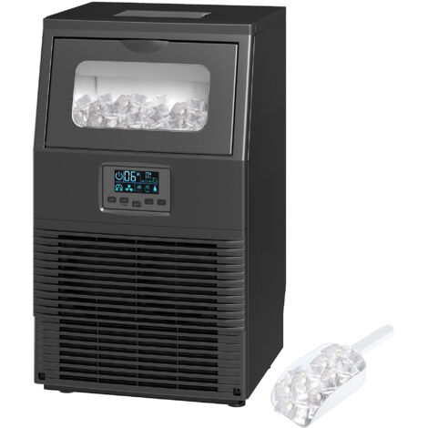Machine à glaçons autonome 30 kg/24H avec réservoir 4 kg, autonettoyante, minuterie, acier noir