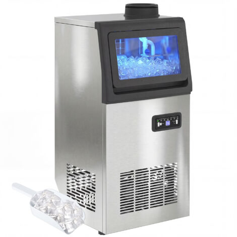 Machine à glaçons commerciale 36 kg/24h, acier inoxydable, ice maker, capacité 7,5 kg, 36 cubes par 10 minutes,