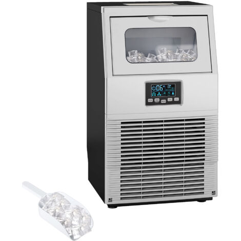 Machine à glaçons commerciale, éclairage LED, écrans faciles à lire, avec pelle, argent