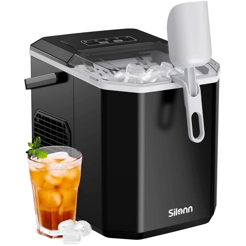 Machine à glaçons portable 1.2L - Autonettoyante - Fabrication rapide et silencieuse - Compacte (33x26cm) - Pour fêtes/maison - Noir Silonn