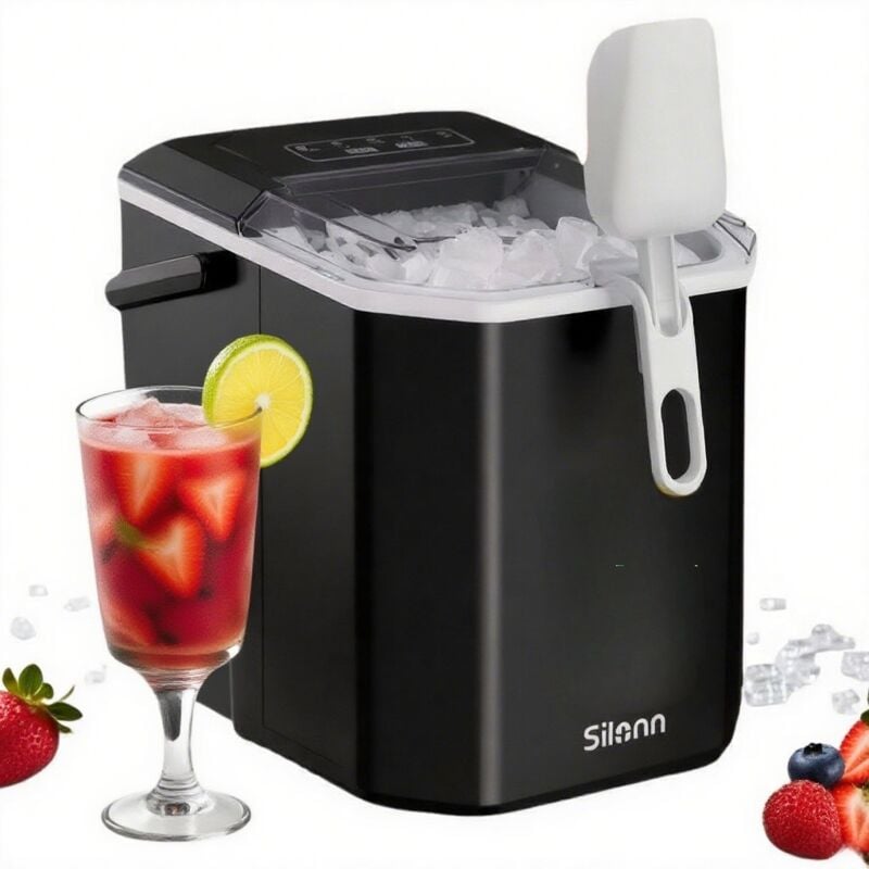 Machine à glaçons portable 1.2L, Fabrication rapide, autonettoyante et silencieuse, Idéale pour fêtes et maison, Noir - Silonn