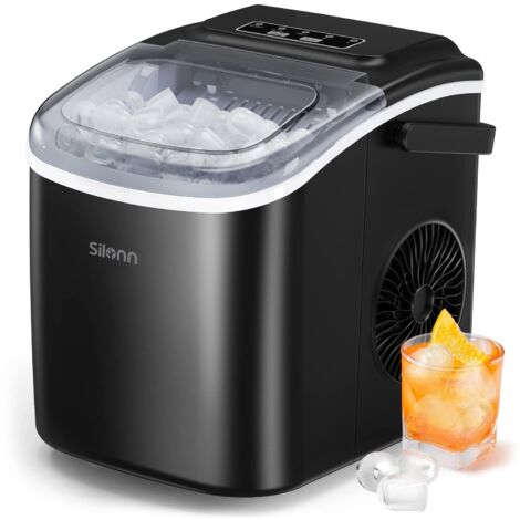 Machine à Glaçons Portable 1.2L – Production Rapide, Autonettoyante, Silencieuse – 29x22x29cm, Idéale pour Maison, Bureau, Fête, Noir, Silonn