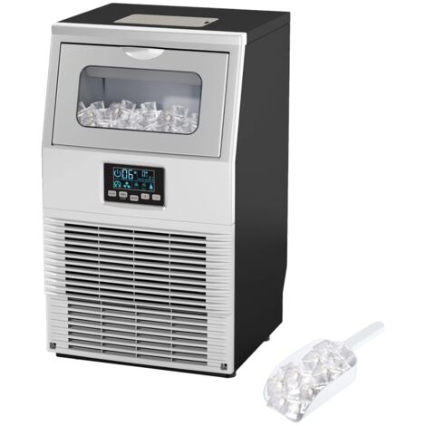 Machine à glaçons professionnelle, éclairage LED, affichages faciles à lire, avec pelle, argentée