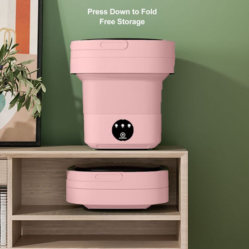 Jeffergarden Machine à laver pliante entièrement automatique pour petits sous-vêtements, lave-linge pliable pour dortoir, prise ue 100-240V rose