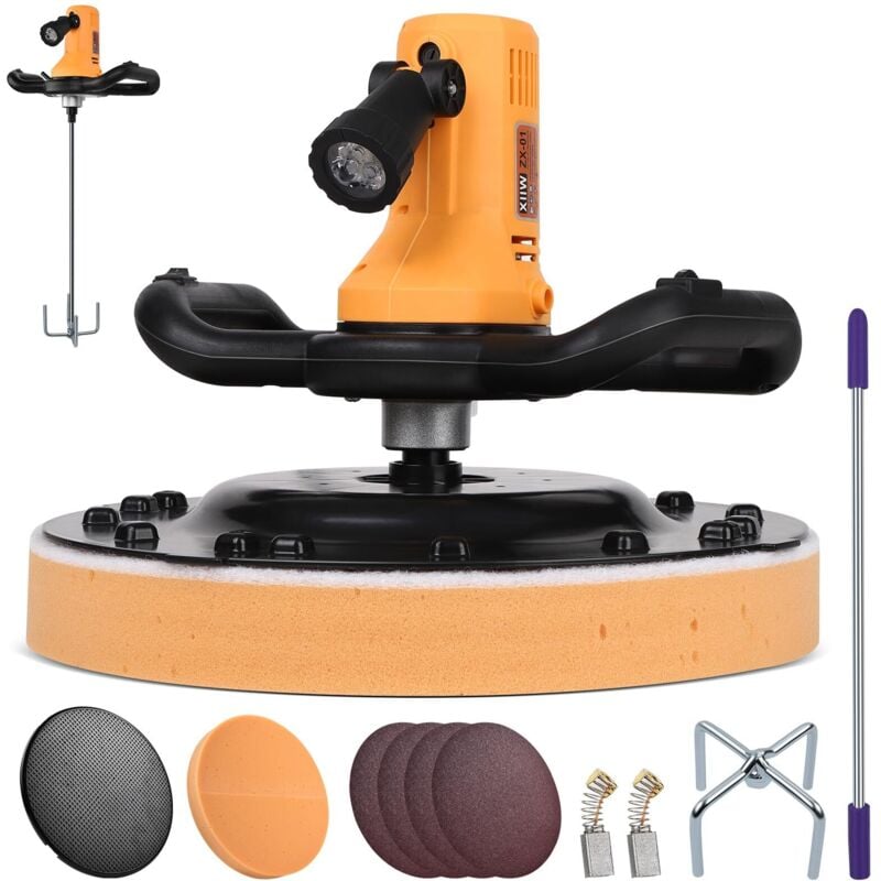 Machine à lisser le plâtre 2 en 1 Ø380mm avec mélangeur, 1680W, machine de traitement du plâtre avec led, mélangeur de béton et de mortier, mélangeur