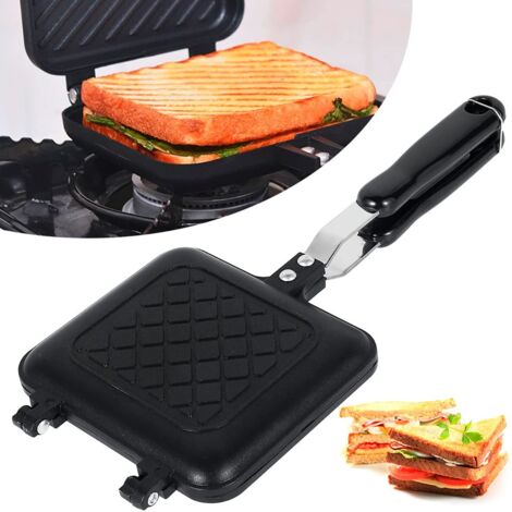 Machine à pain double face antiadhésive avec poignées résistantes à la chaleur - Presse à sandwich - Grille-pain de camping pour cuisinière à gaz