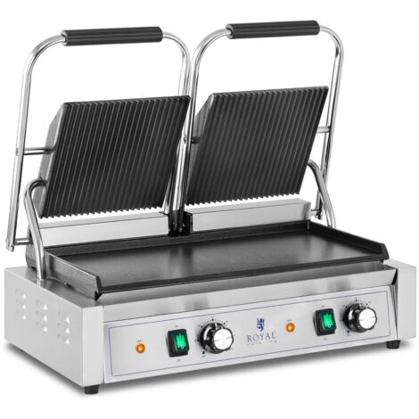 Machine À Panini Double Plancha Électrique Professionnelle 3600W Lisse + Rainuré