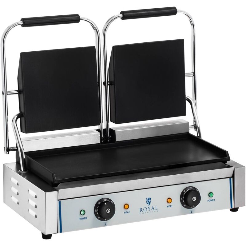 Royal Catering - Machine a Panini Grill De Contact Double Surface Lisse 300°C 2 x 1800 w Emaillee