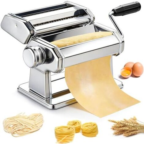Machine à pâtes manuelle en acier inoxydable, idéale pour les pâtes plates italiennes, les lasagnes et bien plus encore, comprenant un coupe-pâte et une manivelle.