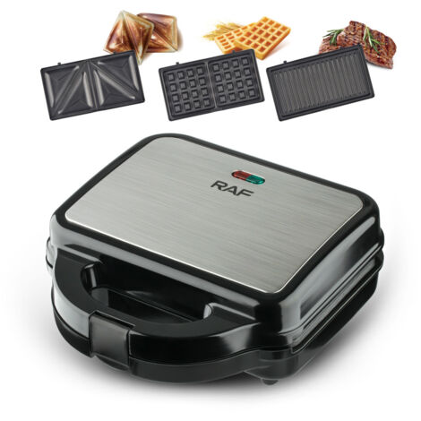 Machine à petit-déjeuner détachable trois-en-un aux normes européennes RAF pour sandwichs, gaufres, paninis et steaks grillés.