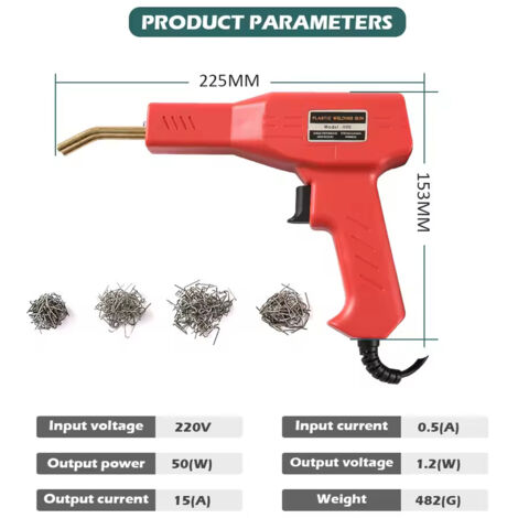 Machine à plastiquer professionnelle pour réparation de pare-chocs automobiles – Soudure et réparation de fissures plastiques – Appareil de fusion thermique avec kit complet (200 bagues de plastique) 