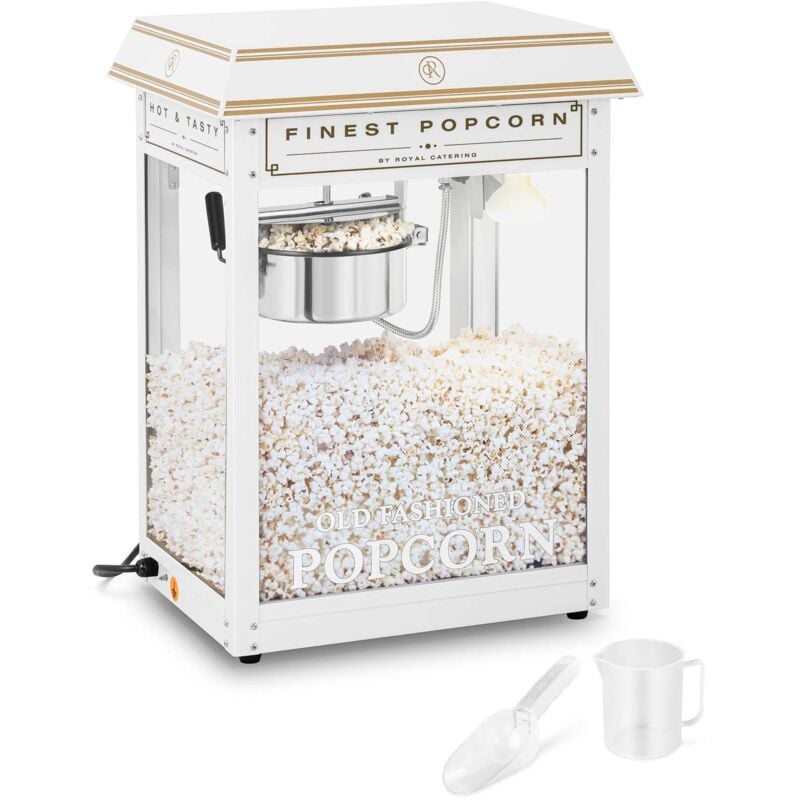 Royal Catering - Machine à Pop Corn Appareil Rétro Électrique Style Vintage 1500W Blanc & Or Neuf