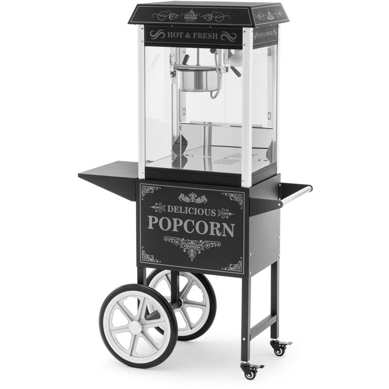 Machine à pop corn avec chariot Design rétro 150/180°C Noir Appareil à pop corn