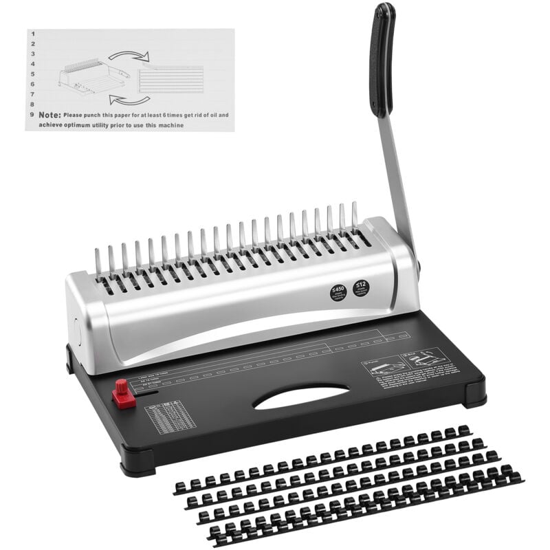 Machine à relier à peigne Mophorn relieuse à 21 trous, capacité de 450 feuilles, comprend 100 reliures de 3/8'', pour format lettre, A4, A5