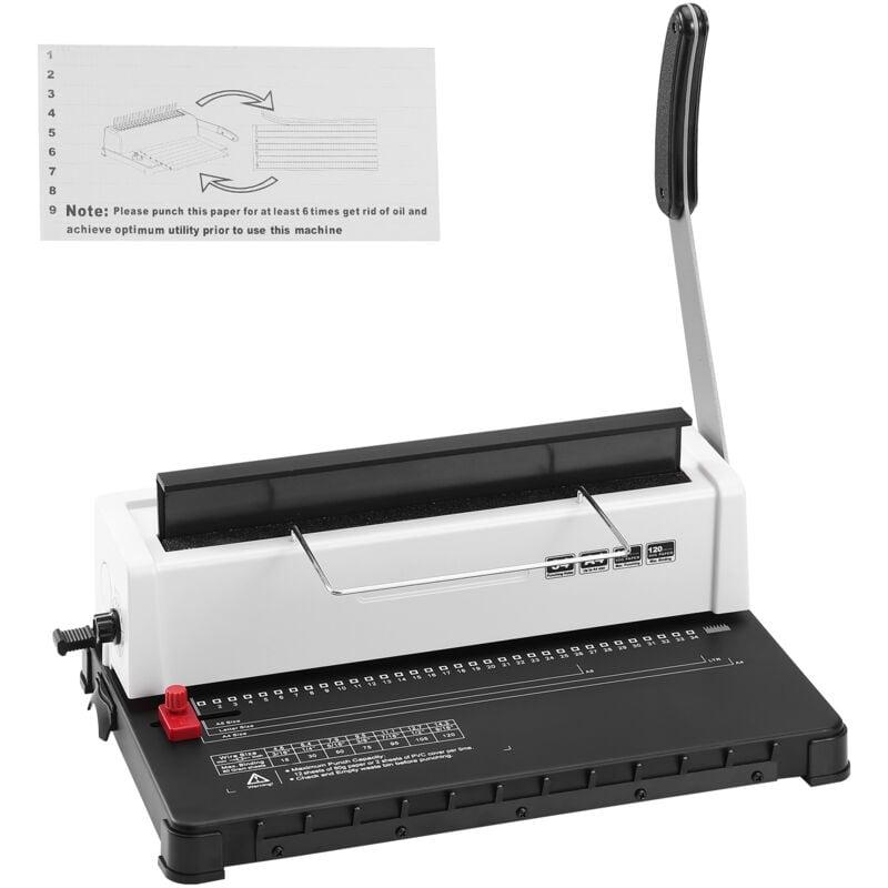 Machine à relier en spirale Mophorn machine à relier manuelle, perforatrice à 34 trous pour 120 feuilles, dos de bobine réglables 3/16' - 9/16',