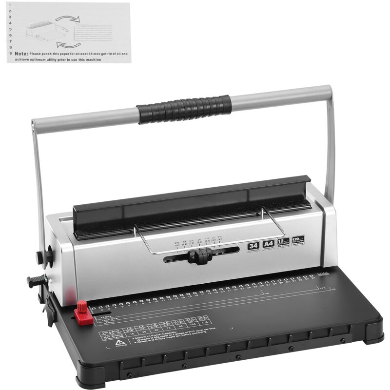 Machine à relier manuelle en spirale Mophorn relieuse à 34 trous pour 120 feuilles, relieuse perforée avec dos de reliure réglables de 3/16' à 9/16',