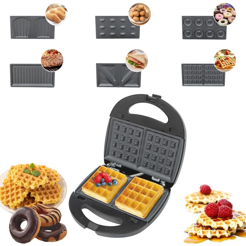 Gojoy – Gaufrier 6 en 1 avec plaques interchangeables – Acier inoxydable et ABS – 750W – Nettoyage facile au lave-vaisselle – 6 paires de moules