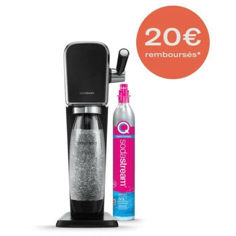 Machine a Soda SODASTREAM Art - Machine a Eau Pétillante Noire - Pack 1 Bouteille 1L Compatible Lave-Vaisselle + 1 Recharge de Gaz 60L a Clips