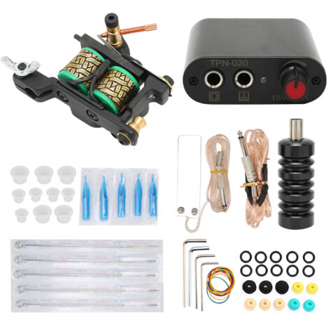 Machine à Tatouage Débutant avec Alimentation et Pédale, Kit Complet Accessoires Tatoueur (90‑265V) EU
