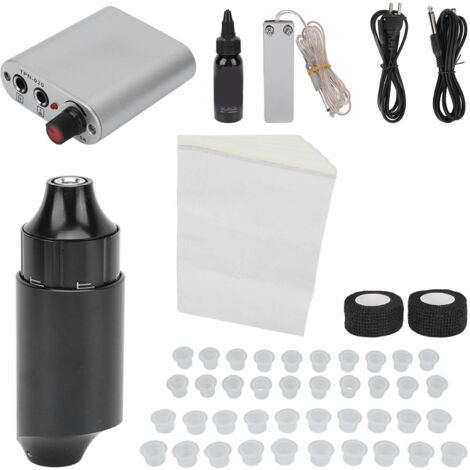 Machine à Tatouage Rotative Professionnelle avec Alimentation, Pédale et Câbles - Kit Complet Prise US 90-265V Noir
