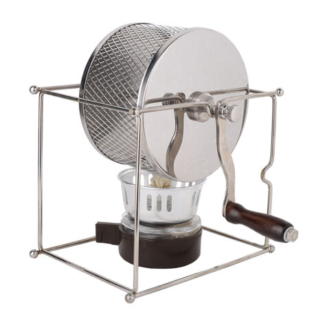 Machine à torréfier manuelle pour grains de café, rouleaux en acier inoxydable avec poignée, appareil compact DIY pour torréfaction maison.