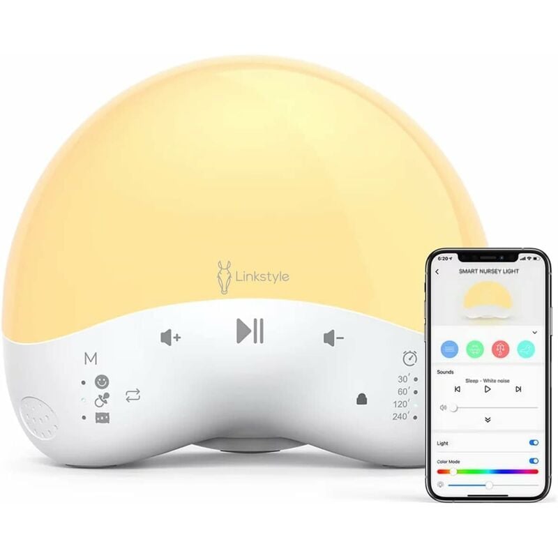 Machine à bruit blanc, 25 sons apaisants pour le sommeil avec veilleuses 10 couleurs pour bébé, luminosité réglable avec application et commandes