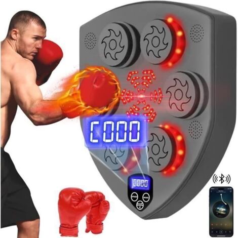 Machine de boxe électronique - LED - Noir - Connectivité Bluetooth - Gants inclus - Usage intensif