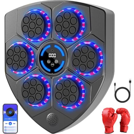 Machine de Boxe Musicale Améliorée pour Adultes et Enfants, Entraîneur de Frappe Mural Bluetooth avec Gants, Équipement d'Entraînement de Boxe à LED Couleurée, 9 Modes et 9 Vitesses pour Domicile, Bur