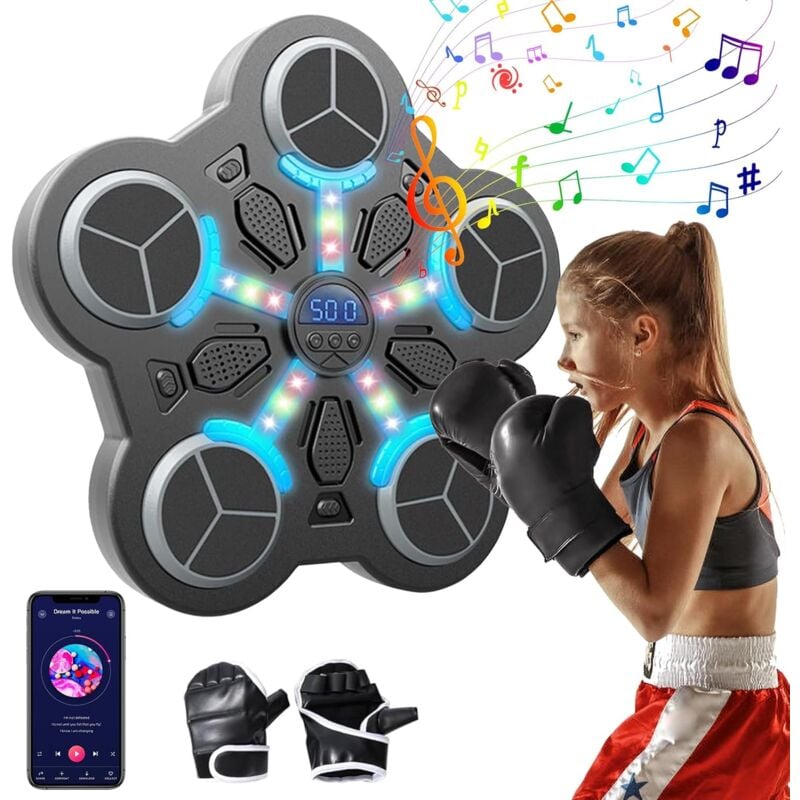 Machine de boxe musicale avec gants de boxe, LED électronique, 3 vitesses, prend en charge Bluetooth, machine de boxe musicale, cadeau pour les