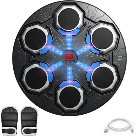 Machine de Boxe Musicale, Entraîneur de Frappe Interactif avec Gants de Boxe, Cible de Boxe Électronique Mural de Grande Taille avec Lumières d'Entraînement RGB, 15 Modes et 15 Vitesses pour Gym à Dom
