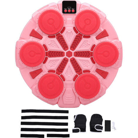 Machine de boxe musicale intelligente fixée au mur 5 vitesses Modes de rythme amusants Cible de frappe électronique Bluetooth avec lumières LED pour la maison 6 édition de charge rose