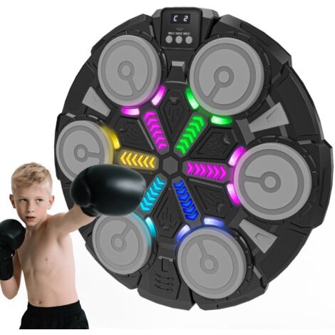 Machine de Boxe Musicale pour Enfants et Adultes, Coussin de Frappe Mural Bluetooth avec Lumières Rythmiques et Mode Combat à Deux Joueurs, Équipement de Gym à Domicile, Cadeau Sportif pour Garçons, F