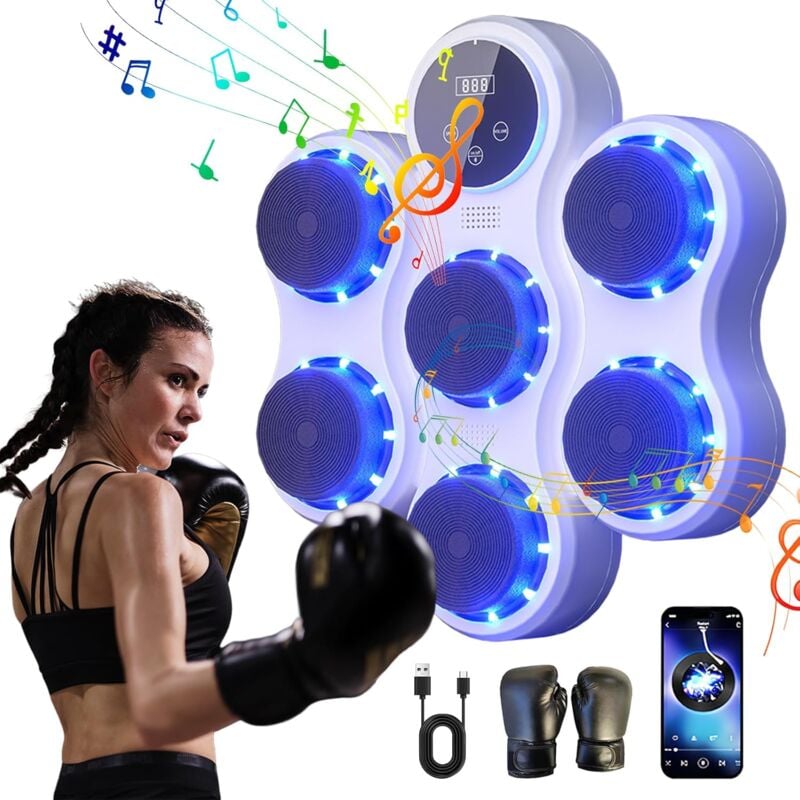 Machine de Boxe Musicale,Mural Professionnel Entraîneur de Boxe Électronique Bluetooth avec 9 Vitesses et Modes, Affichage led, avec Gants, pour Le