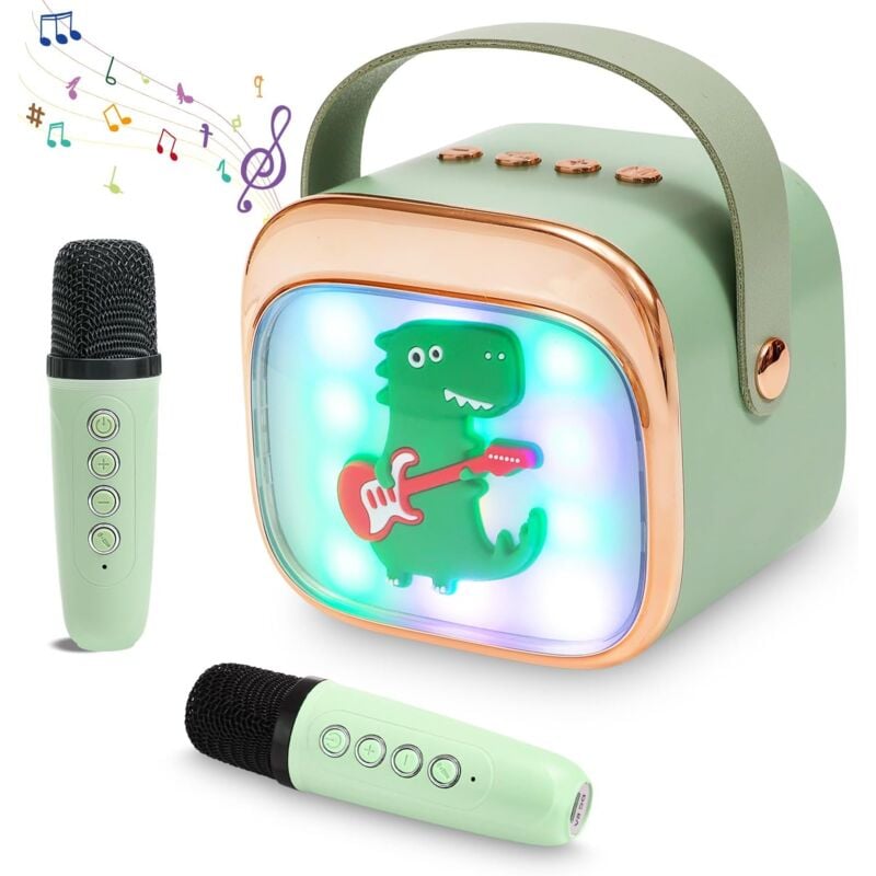 Machine de karaoké pour enfants avec 2 microphones de karaoké, portable, avec lumière LED et effets de changement de voix, cadeaux pour enfants de 5