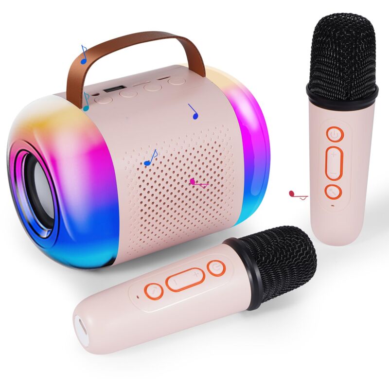 Machine de karaoké pour enfants avec 2 microphones, système de haut-parleur de karaoké portable, haut-parleur Bluetooth, boîte de karaoké, boîte de