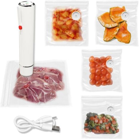 Machine de mise sous vide portable mini, blanche (avec 5 sacs sous vide et chargement USB-C)
