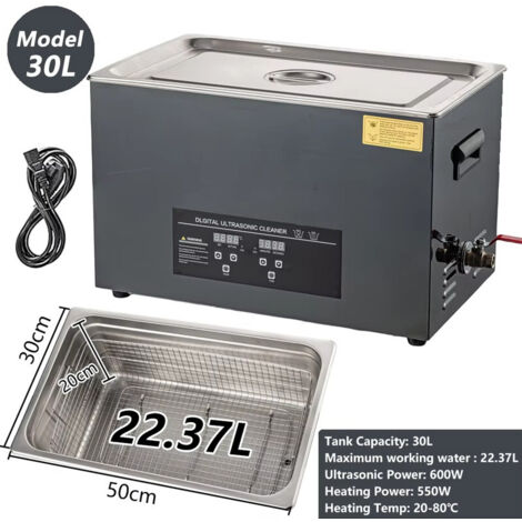 Machine de nettoyage à ultrasons 30L – 40 kHz – acier inox – minuterie numérique – chauffage réglable