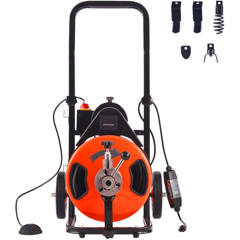 Machine de nettoyage de drain électrique Mophorn tarière de drainage à alimentation automatique de 100 pi x 1/2 po